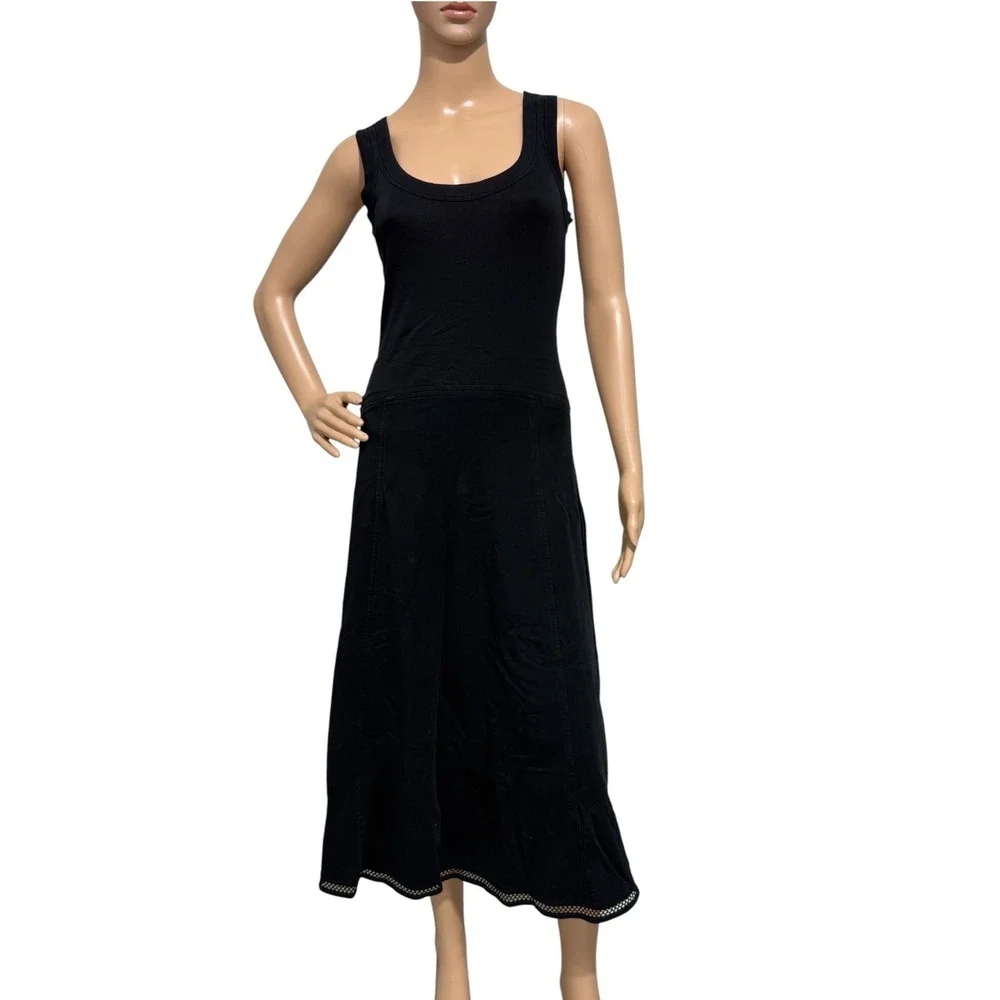 Marc Cain Sports Black Midi Dress Sleeveless Mesh Back Fit & Flare